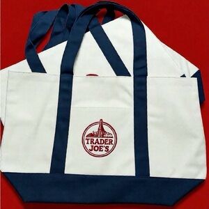 ONE large Cream and Blue navy Tote Bag